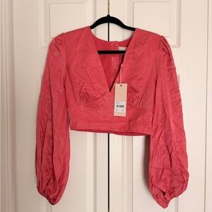 KEEPSAKE the Label Coral V-Neck Long Sleeve Crop Top